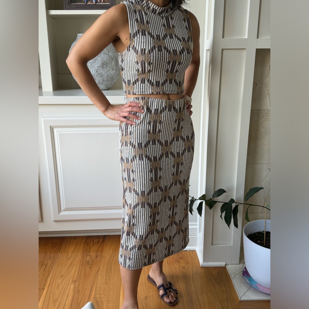 Anthropologie patterned Knit Midi Skirt with matching cropped tank